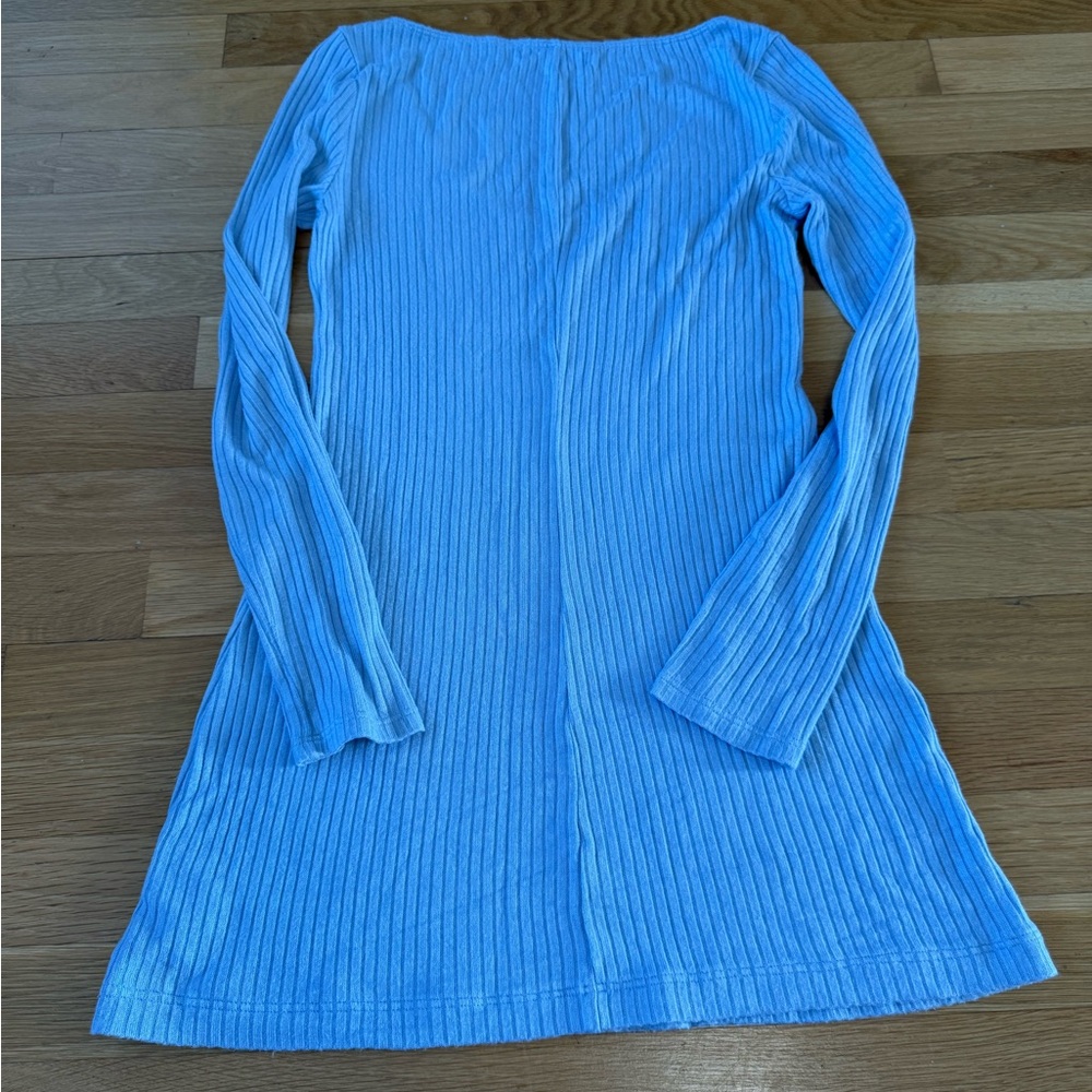 Reformation Jeans Light Blue Ribbed Long Sleeve Mini Dress XS - Picture 8 of 9